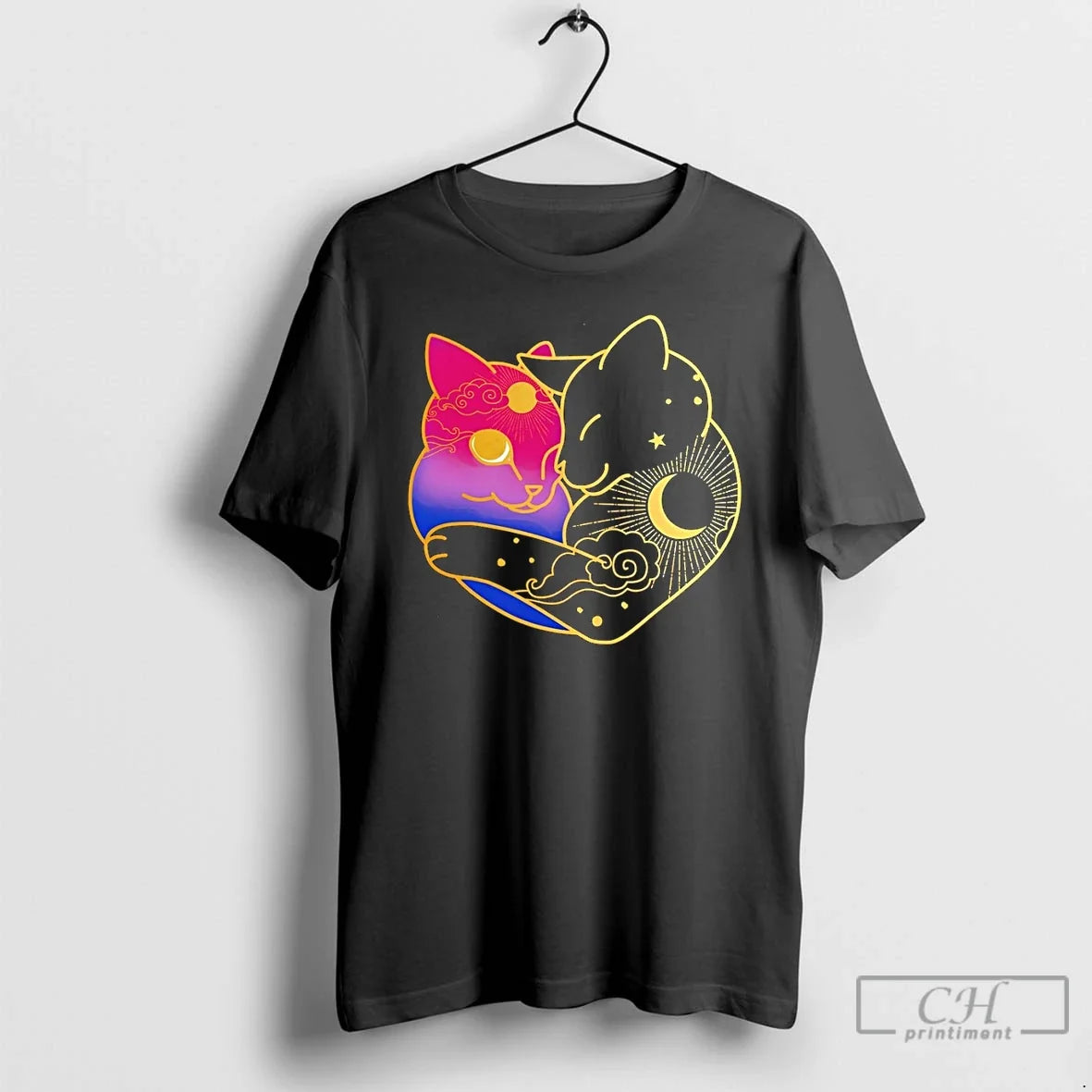 Premium Moon Heart Cat Bisexual Lgbt Pride Month - Adult & Kids T-Shirts, Sweatshirts & Hoodies apparel design preview 1