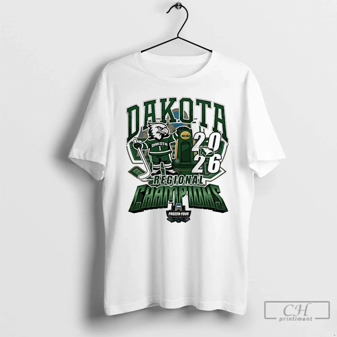 Premium North Dakota Fighting Hawks 2026 Ncaa Mens Hockey Regional Champions Mascot Trophy T Shirts - T-Shirt, Sweatshirt, Hoodie