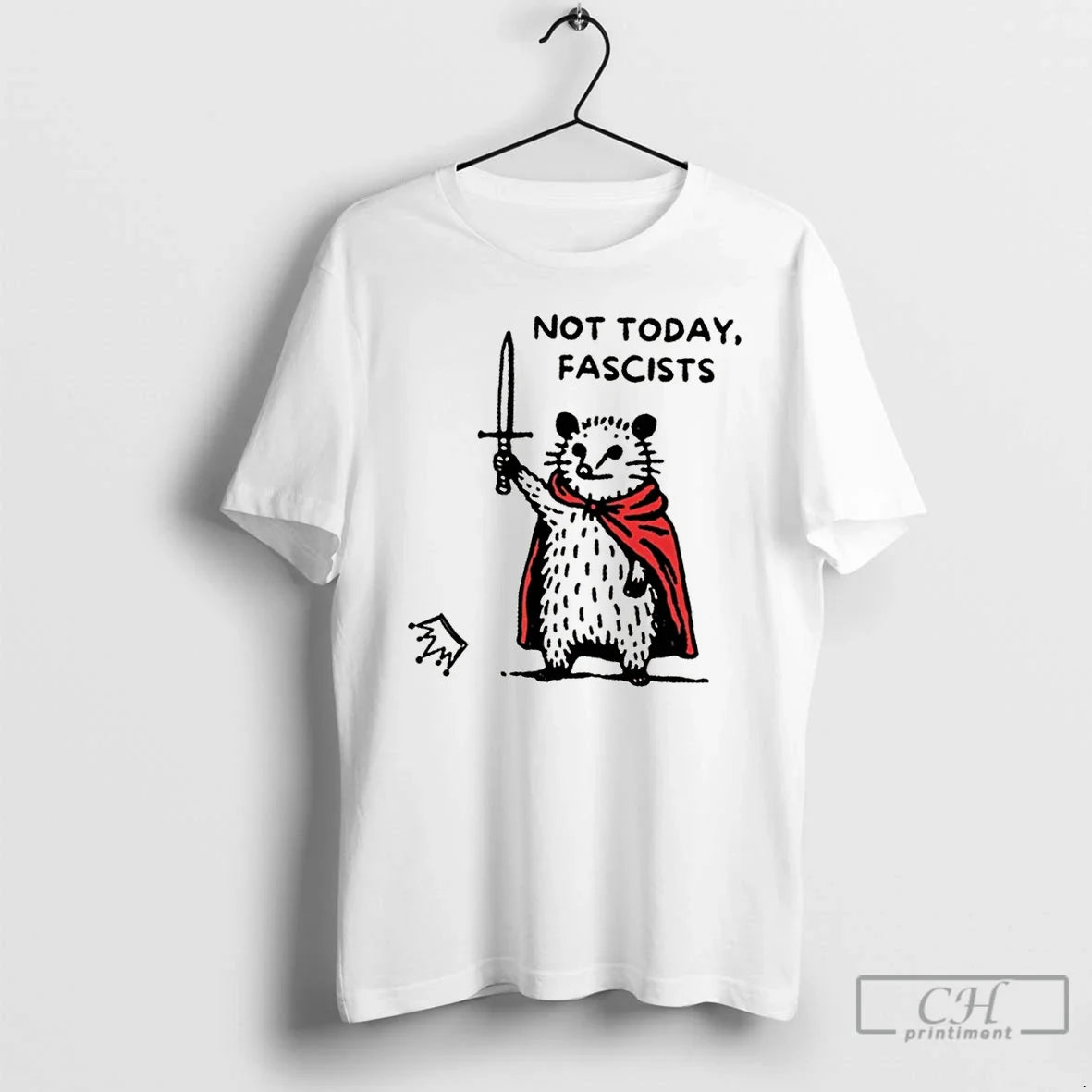 Premium Not Today Fascists Opossum Warrior Doodle Meme No Kings Anti Trump T Shirts Sweater - T-Shirt, Sweatshirt, Hoodie