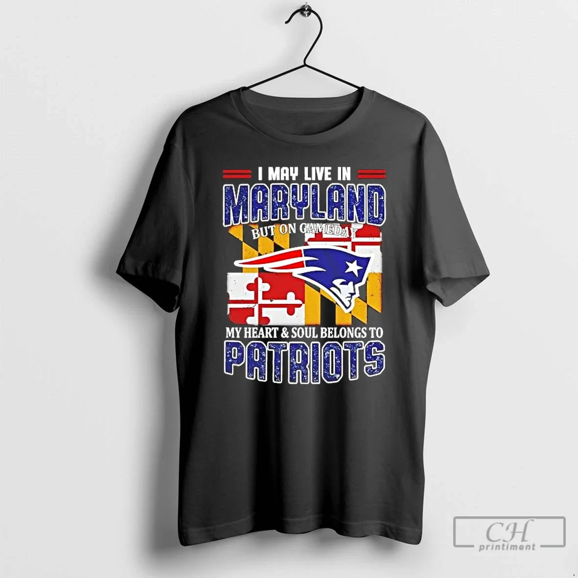 Premium On Gameday My Heart And Soul Belongs To Patriots I May Live In Maryland - T-Shirt, Sweatshirt, Hoodie