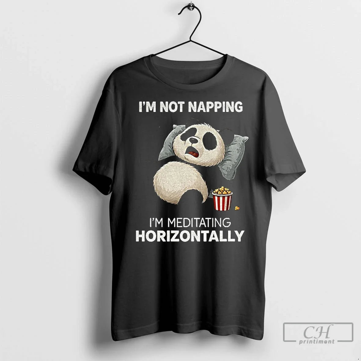 Premium Panda Popcorn Im Not Napping Im Meditating Horizontally Unisex T-shirt, Sweatshirt, Hoodie, Long Sleeve Tee - T-Shirt, Sweatshirt, Hoodie