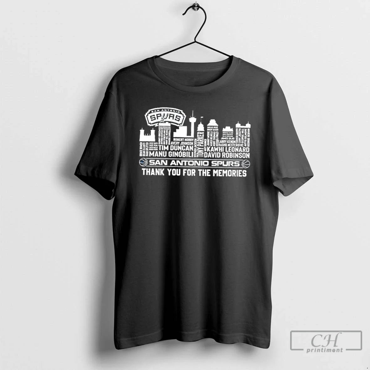 Premium San Antonio Spurs Basketball All Names City Thank You For The Memories Skyline - T-Shirt, Sweatshirt, Hoodie