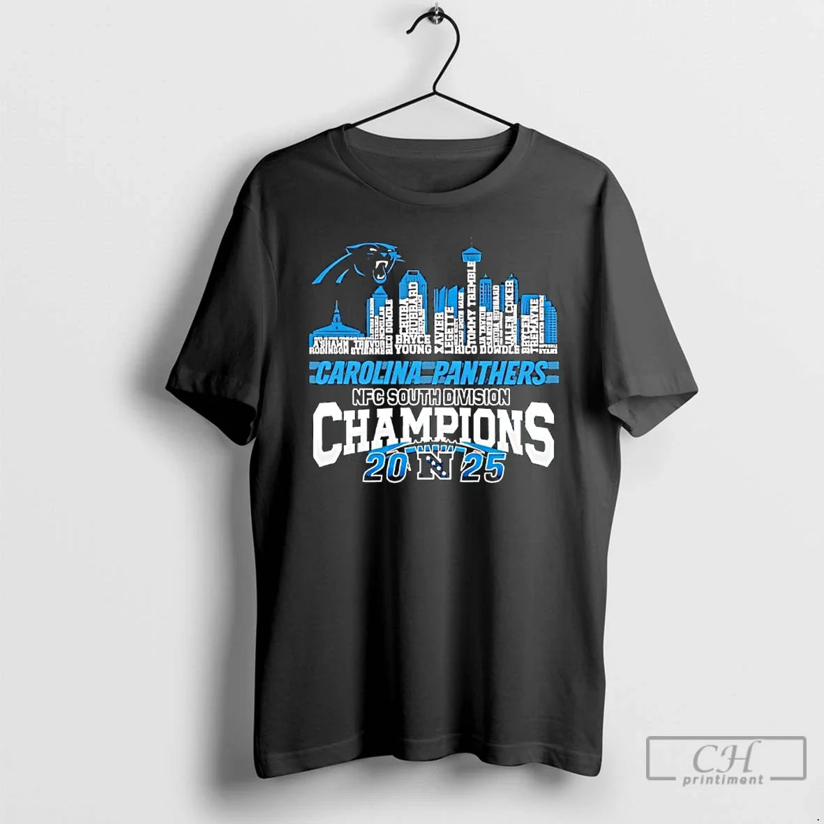 Premium Skyline Of Carolina Panthers 2025 Nfc South Division Champions - T-Shirt, Sweatshirt, Hoodie