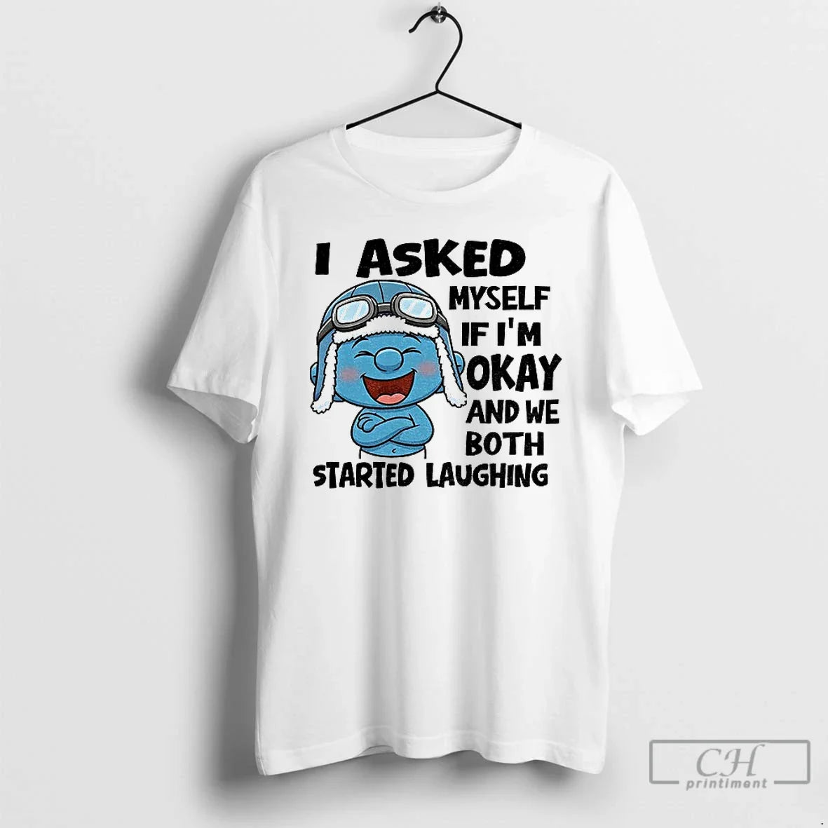 Premium Smurf I Asked Myself If Im Okay And We Both Started Laughing T Shirts - T-Shirt, Sweatshirt, Hoodie