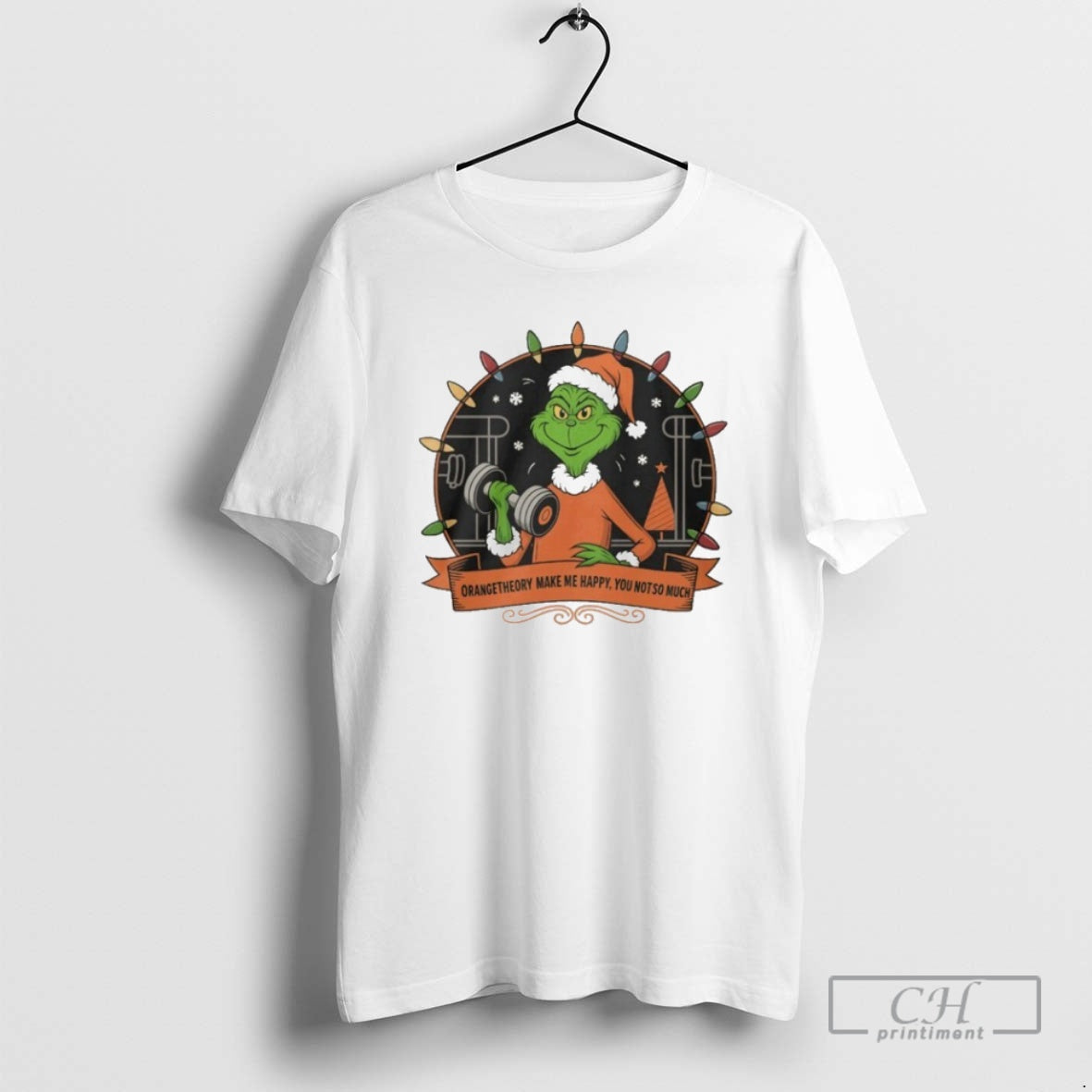 Premium The Grinch Santa Orange Theory Make Me Happy You Not So Much Christmas Lights - T-Shirt, Sweatshirt, Hoodie