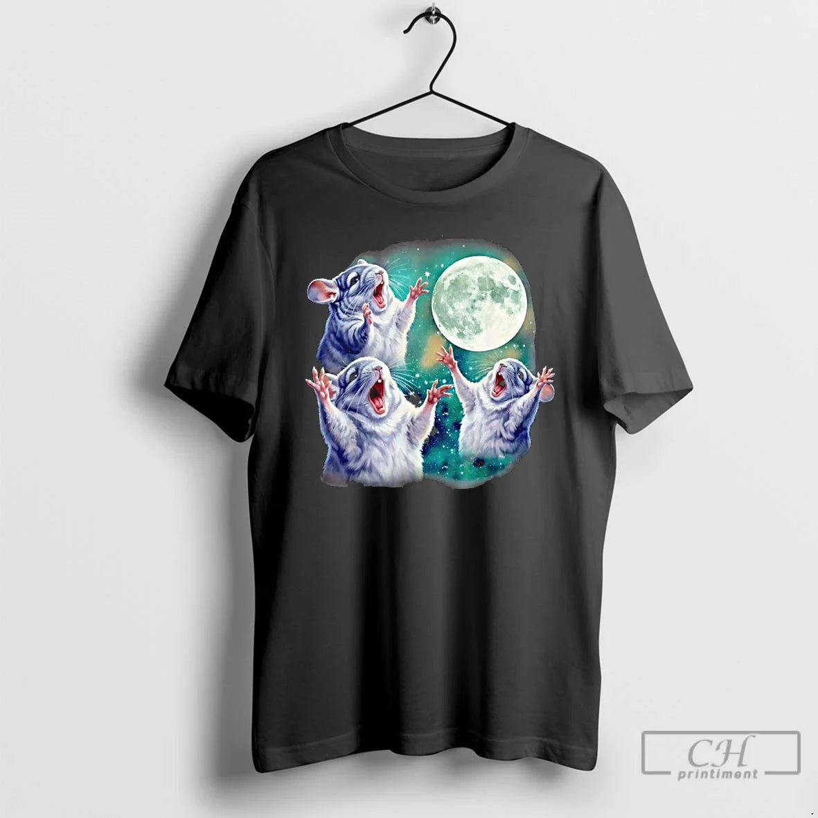 Premium Three Chinchillas Howling At The Moon Cute Animal Meme - T-Shirt, Sweatshirt, Hoodie