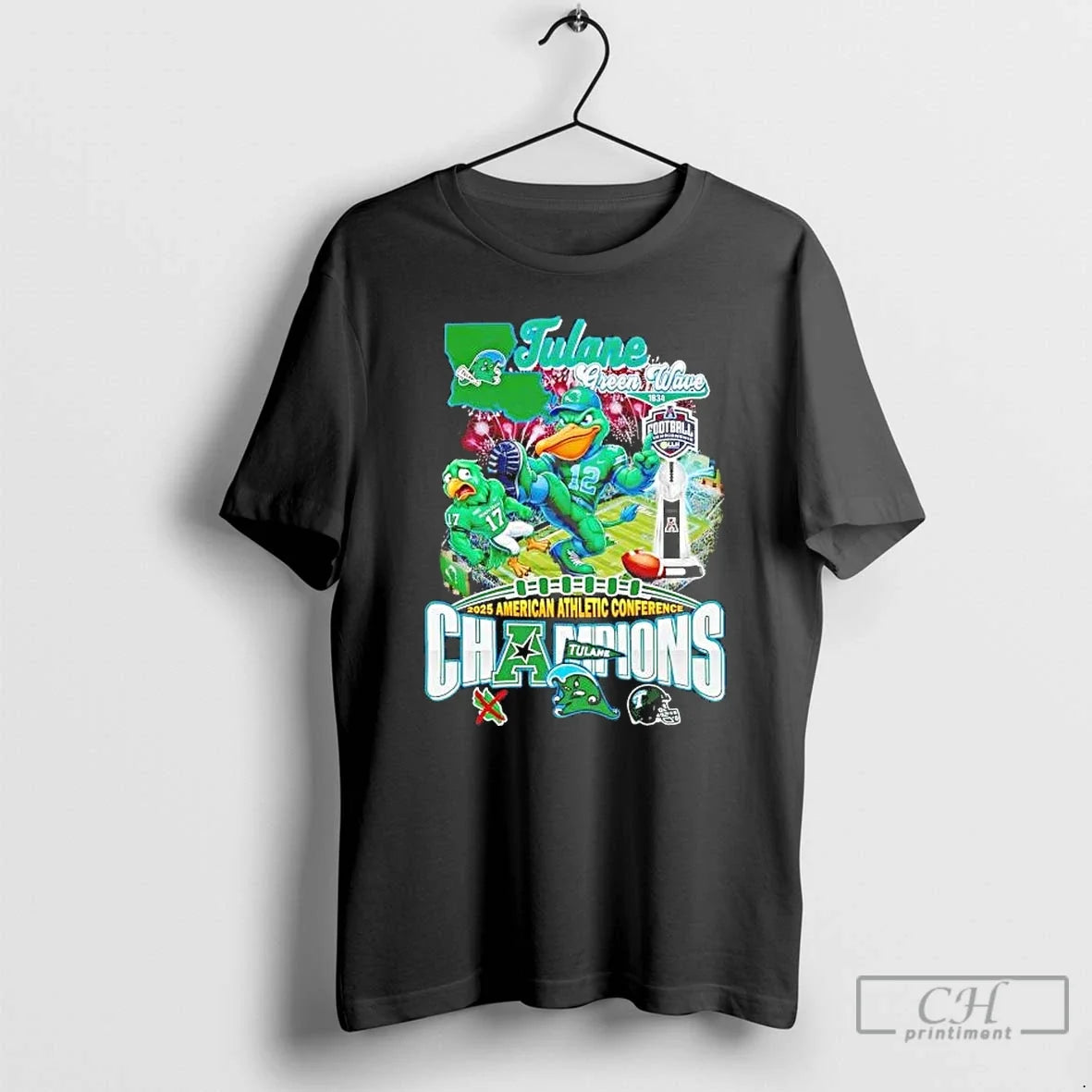 Premium Tulane Green Wave 2025 American Athletic Conference Champions Mascot - T-Shirt, Sweatshirt, Hoodie