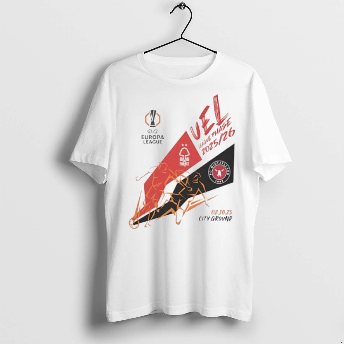 Premium Uel League Phase 2025 2026 Nottingham Forest Vs Fc Midtjylland Logo T Shirts Unisex T-shirt, Sweatshirt, Hoodie, Long Sleeve Tee - T-Shirt, Sweatshirt, Hoodie
