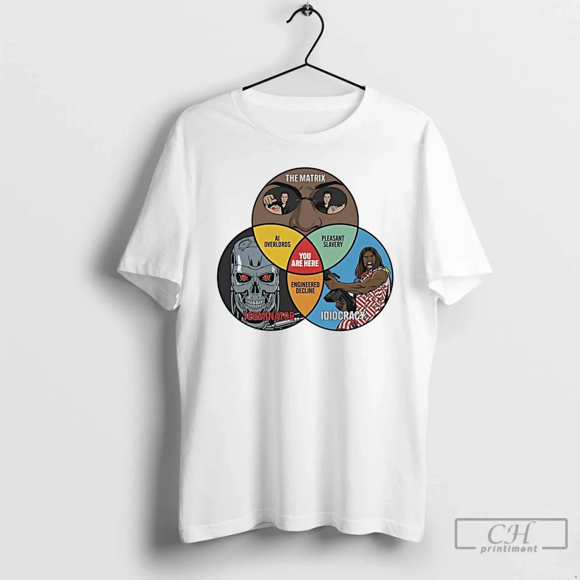 Premium Venn Of Movie Dystopia The Matrix Terminator Idiocracy Unisex T-shirt, Sweatshirt, Hoodie, Long Sleeve Tee - T-Shirt, Sweatshirt, Hoodie