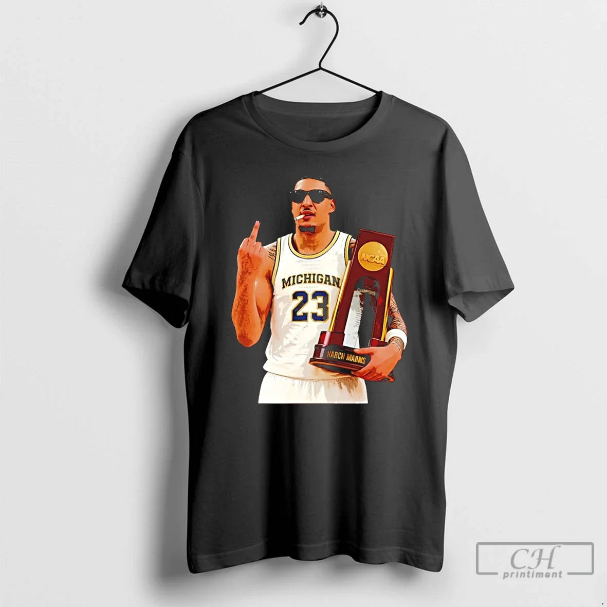 Premium Yaxel Lendeborg Middle Finger Holding Trophy Michigan Wolverines Basketball Ncaa Unisex T-shirt, Sweatshirt, Hoodie, Long Sleeve Tee - T-Shirt, Sweatshirt, Hoodie