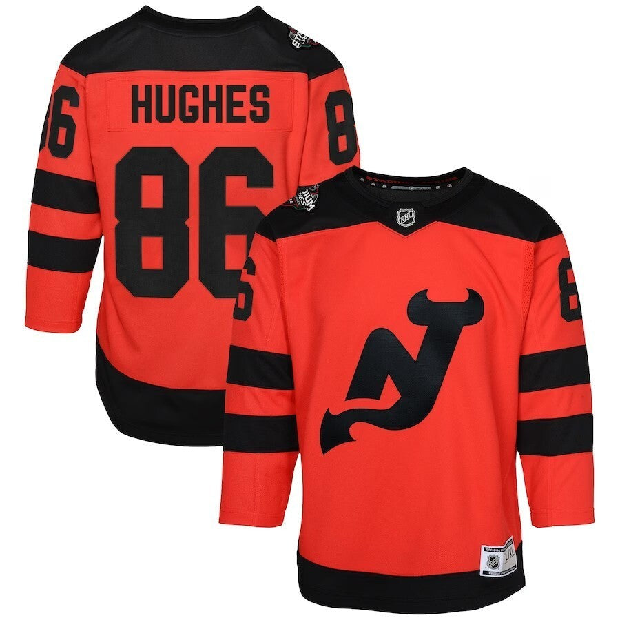 Preschool New Jersey Devils #86 Jack Hughes 2024 NHL Stadium Series Premier Player Jersey – Red hockey jersey product view 1