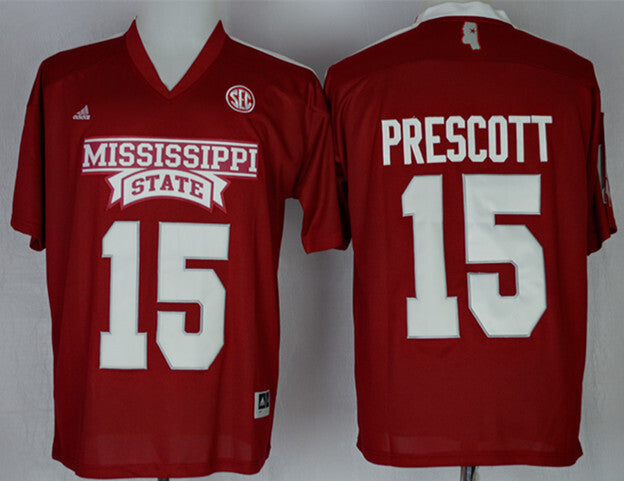 Prescott 15 red College Football Jersey football jersey product view 1