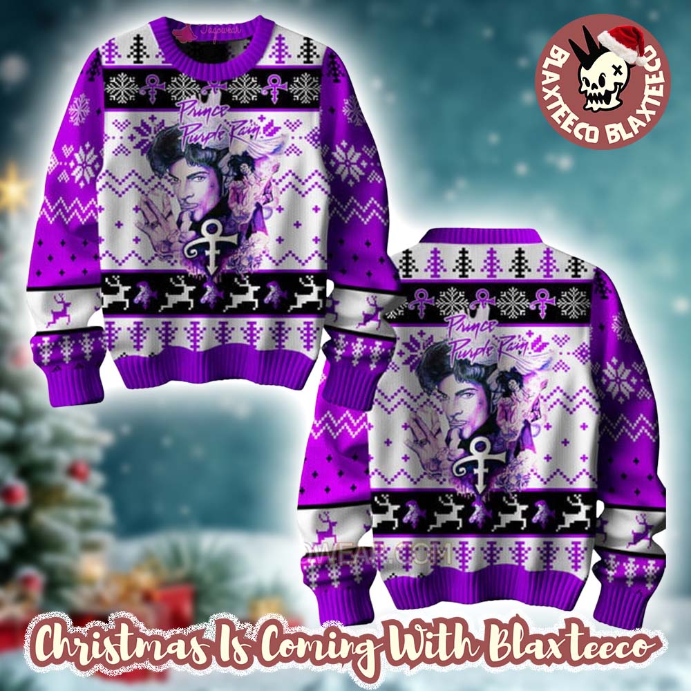 Prince Purple Rain Ugly Christmas Sweater Unisex T-shirt, Sweatshirt, Hoodie, Long Sleeve Tee - T-Shirt, Sweatshirt, Hoodie
