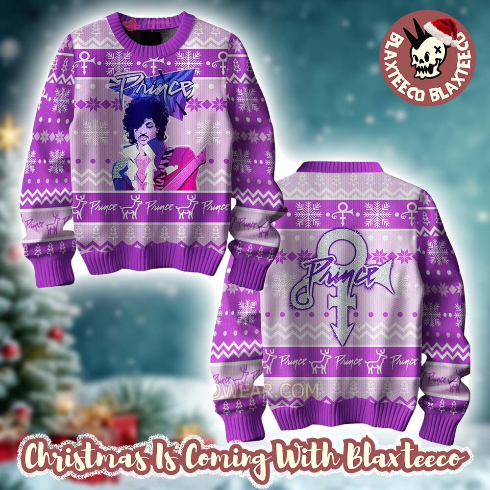 Prince Signature Logo Knitted Purple Ugly Christmas Sweater Unisex T-shirt, Sweatshirt, Hoodie, Long Sleeve Tee - T-Shirt, Sweatshirt, Hoodie