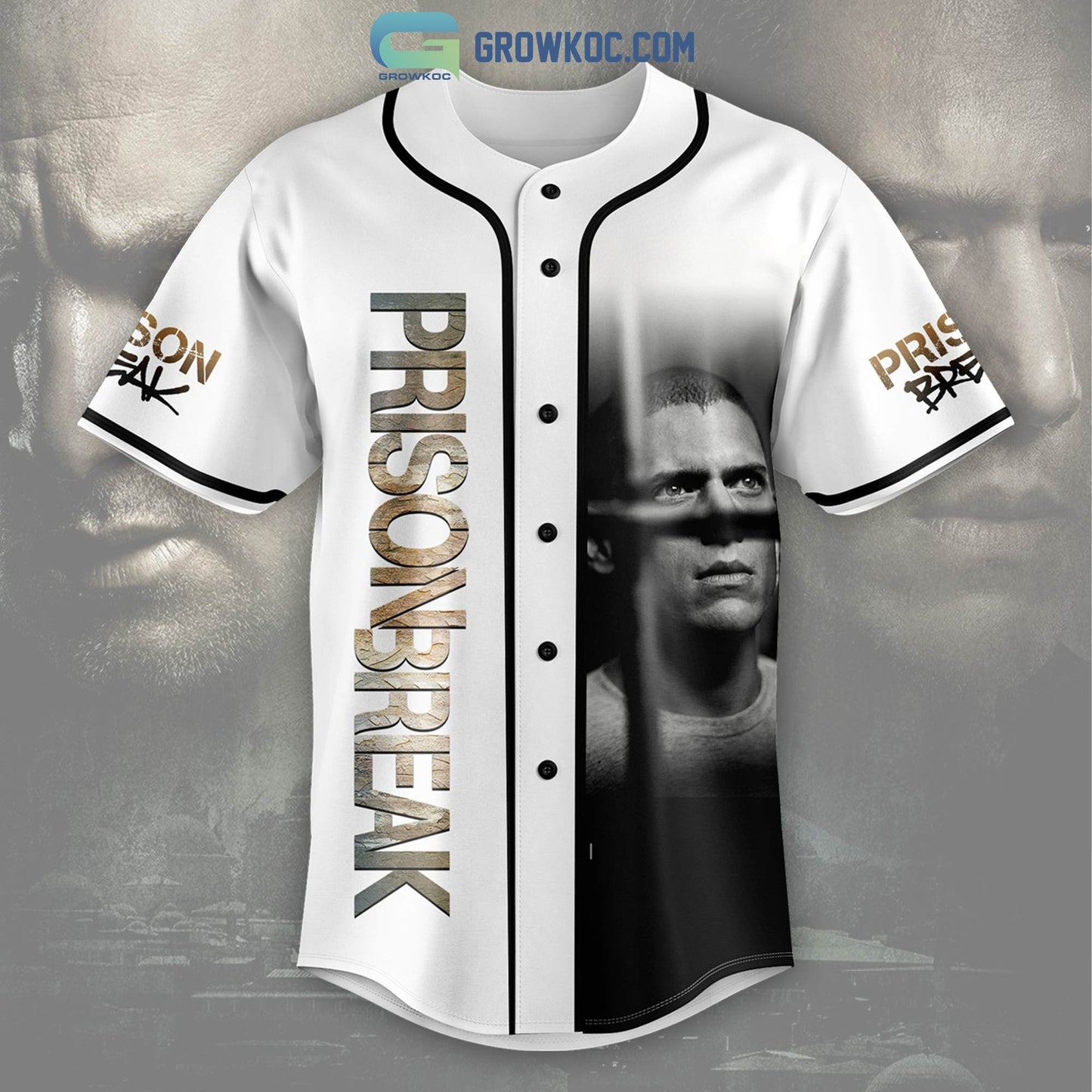 Prison Break Trust No One In Prison White Design Baseball Jersey baseball jersey product view 2