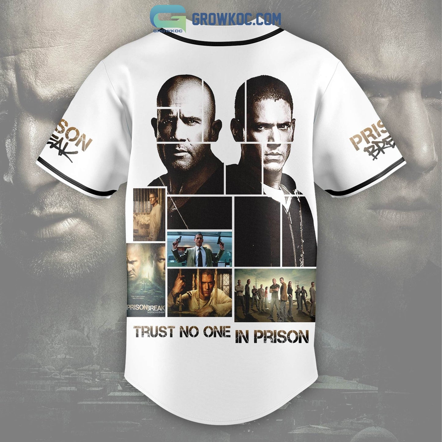 Prison Break Trust No One In Prison White Design Baseball Jersey baseball jersey product view 3