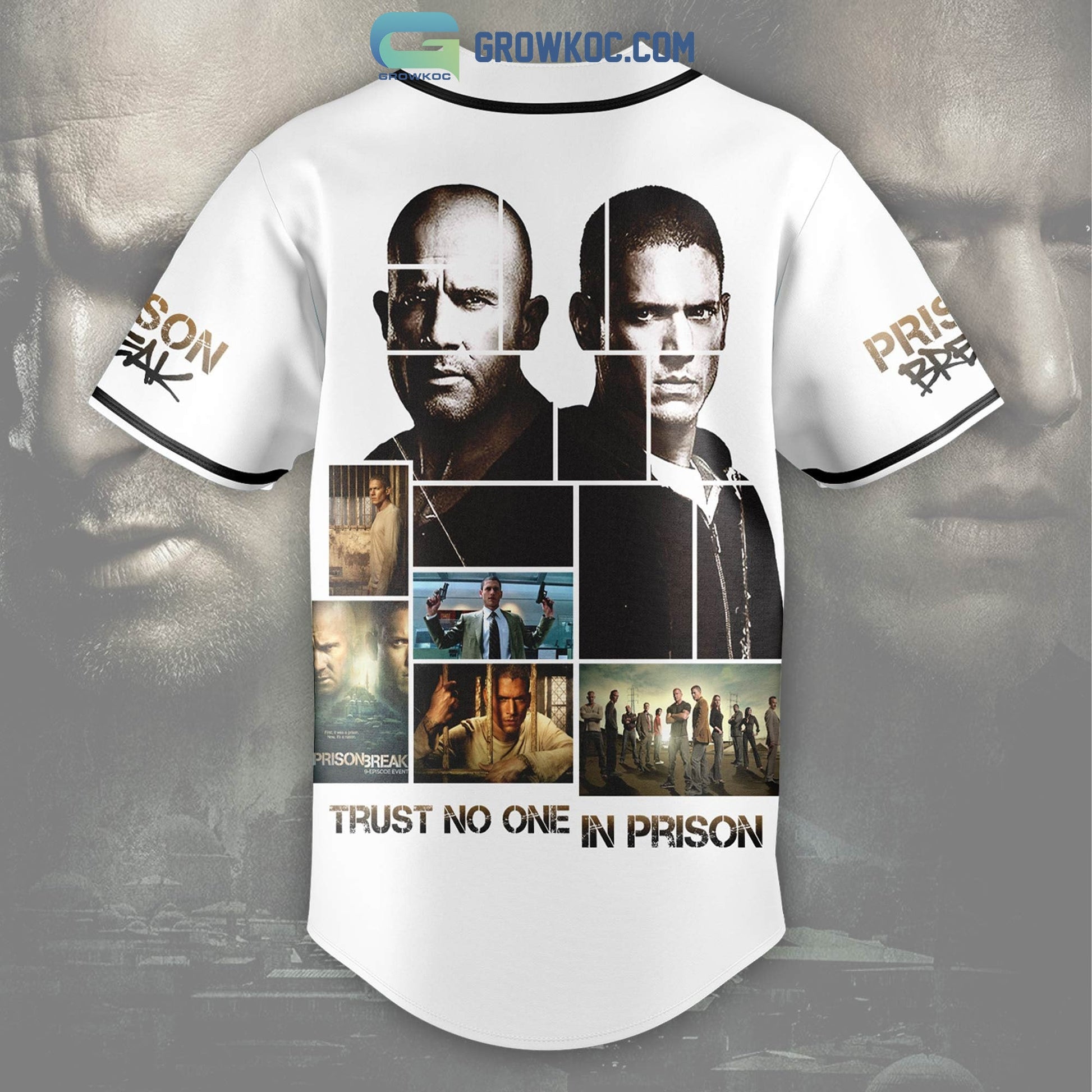 Prison Break Trust No One In Prison White Design Baseball Jersey baseball jersey product view 3