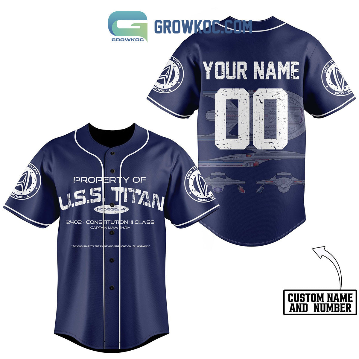 Property Of USS Titan 2402 Constitution III Class Personalized Baseball Jersey baseball jersey product view 1