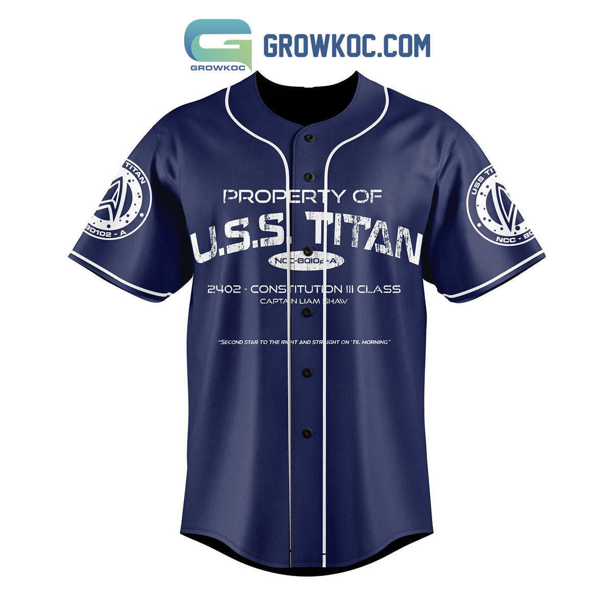 Property Of USS Titan 2402 Constitution III Class Personalized Baseball Jersey baseball jersey product view 2