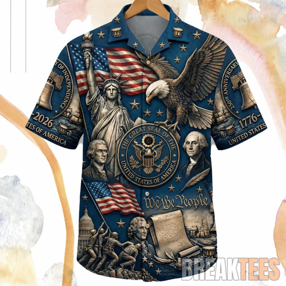 Proud American 250th Anniversary Hawaiian Shirt Unisex T-shirt, Sweatshirt, Hoodie, Long Sleeve Tee - T-Shirt, Sweatshirt, Hoodie