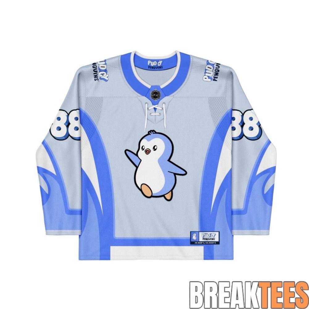 Pudgy Penguins Blue Hockey Jersey Unisex T-shirt, Sweatshirt, Hoodie, Long Sleeve Tee - T-Shirt, Sweatshirt, Hoodie