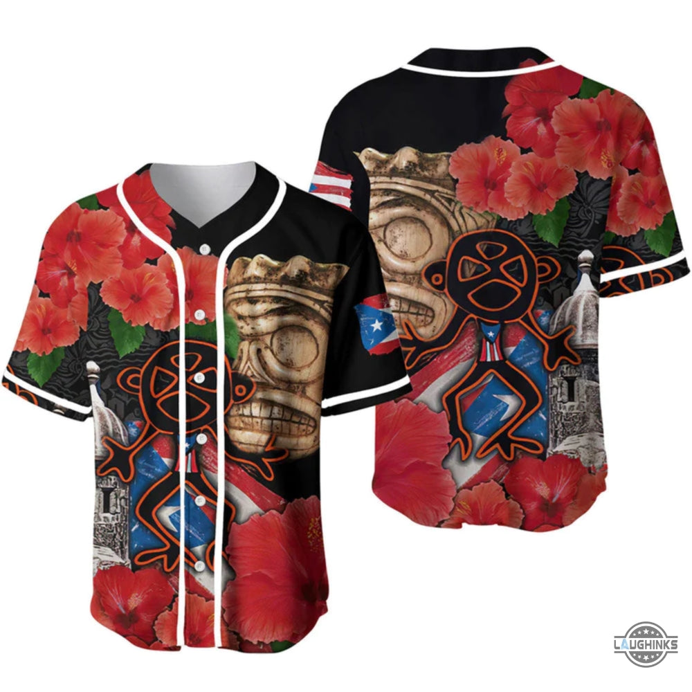 Puerto Rico Baseball Jersey All Over Printed Puerto Rico Sol Taino With Maga Flower Baseball Uniform Jersey Shirts Vintage Puerto Rico National Baseball Team Gift baseball jersey product view 1