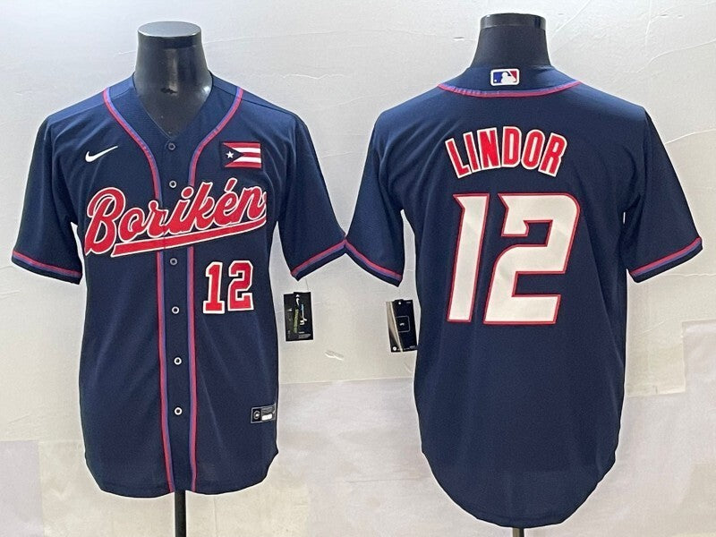 Puerto Rico #12 Francisco Lindor Puerto Rico Collaboration Style 1 Baseball Jersey baseball jersey product view 1