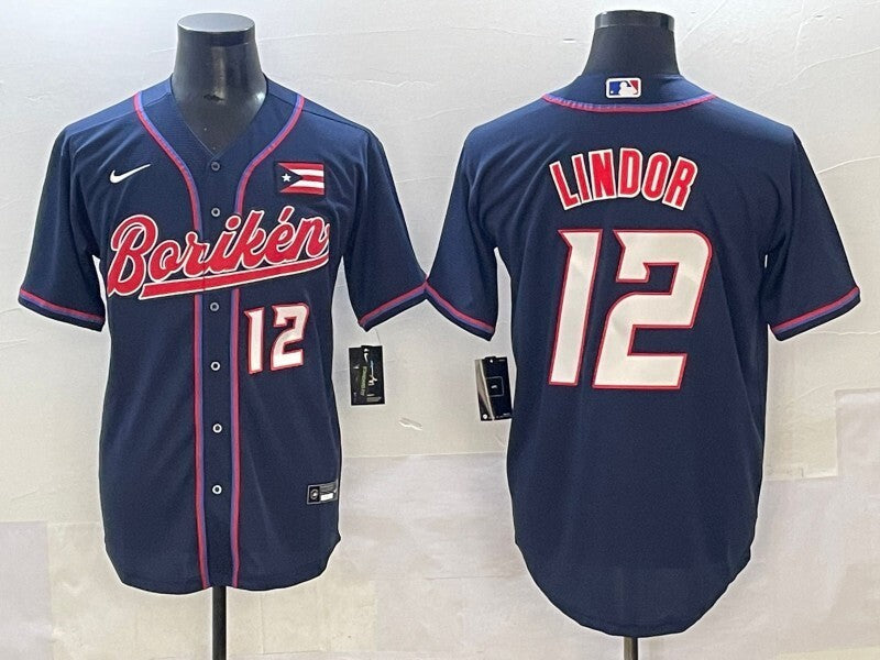 Puerto Rico #12 Francisco Lindor Puerto Rico Collaboration Style 2 Baseball Jersey baseball jersey product view 1