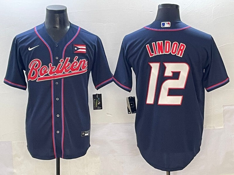 Puerto Rico #12 Francisco Lindor Puerto Rico Collaboration Style 3 Baseball Jersey baseball jersey product view 1