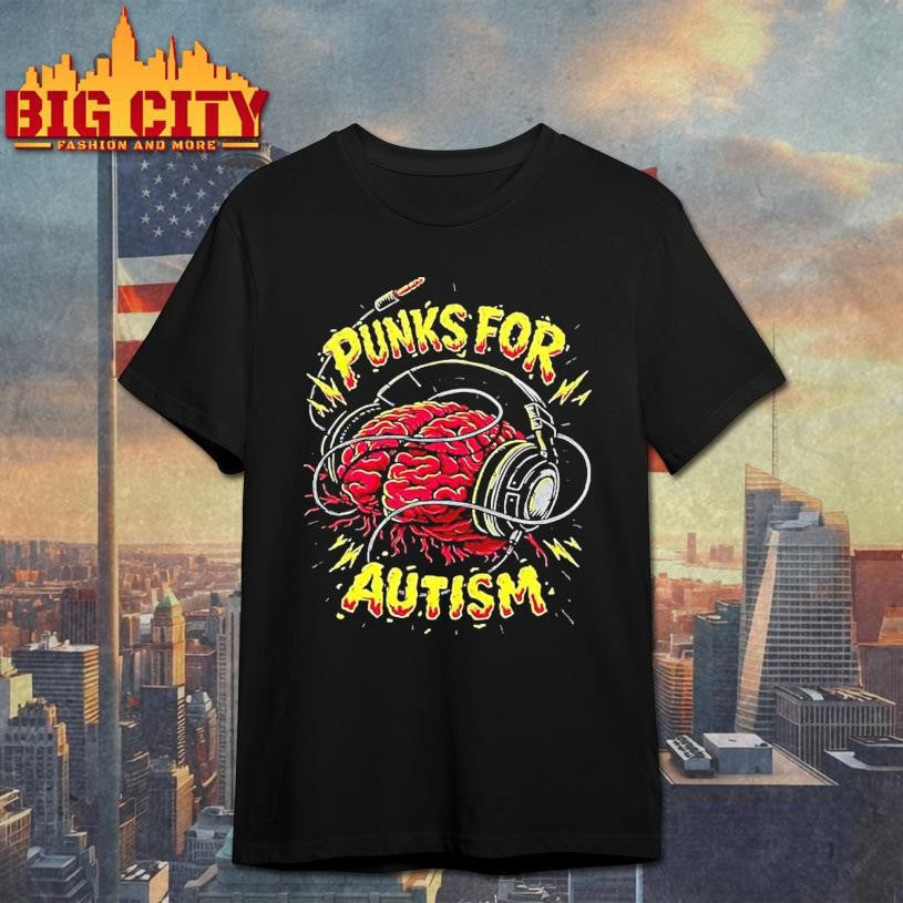 Punks For Autism Brain Headphones Graphic Shirt Unisex T-shirt, Sweatshirt, Hoodie, Long Sleeve Tee - T-Shirt, Sweatshirt, Hoodie