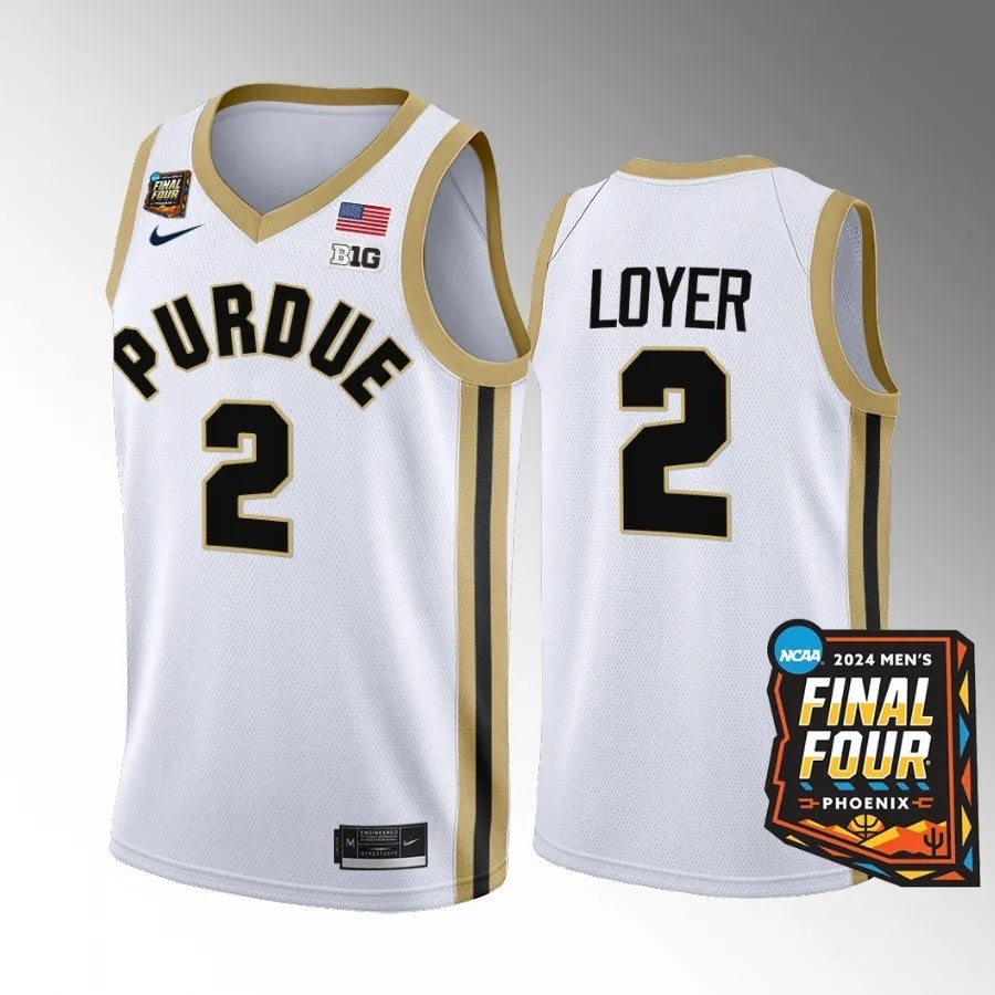 Purdue Boilermakers #2 Fletcher Loyer 2024 NCAA March Madness Final Four Jersey White Mens Basketball basketball jersey product view 1