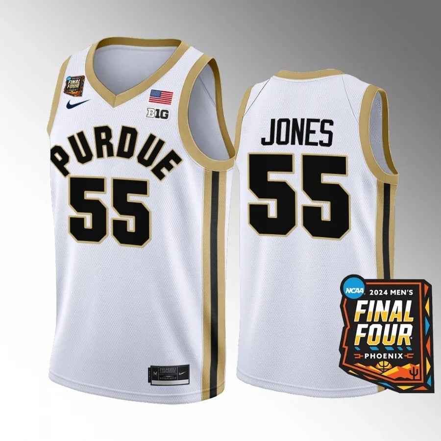 Purdue Boilermakers #55 Lance Jones 2024 NCAA March Madness Final Four Jersey White Mens Basketball basketball jersey product view 1