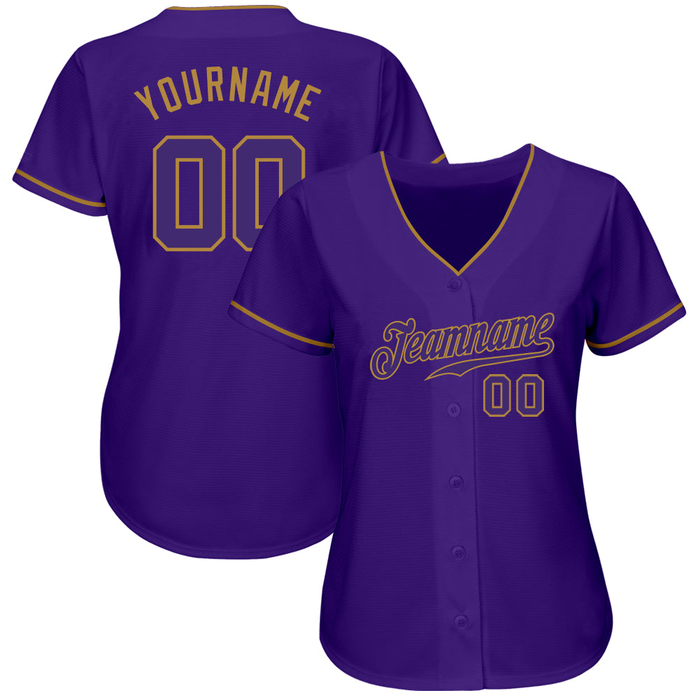 Custom Purple Purple-Old Gold Authentic Baseball Jersey baseball jersey product view 2