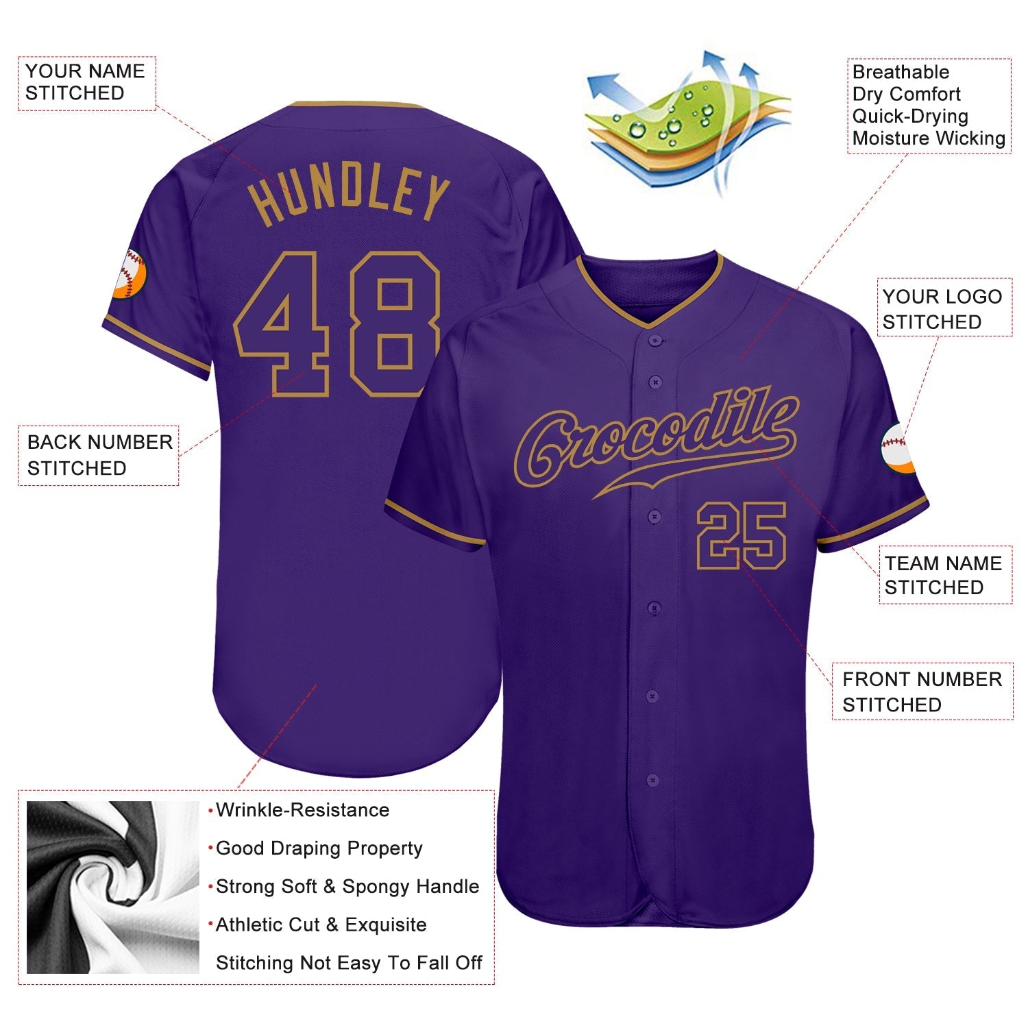 Custom Purple Purple-Old Gold Authentic Baseball Jersey baseball jersey product view 3