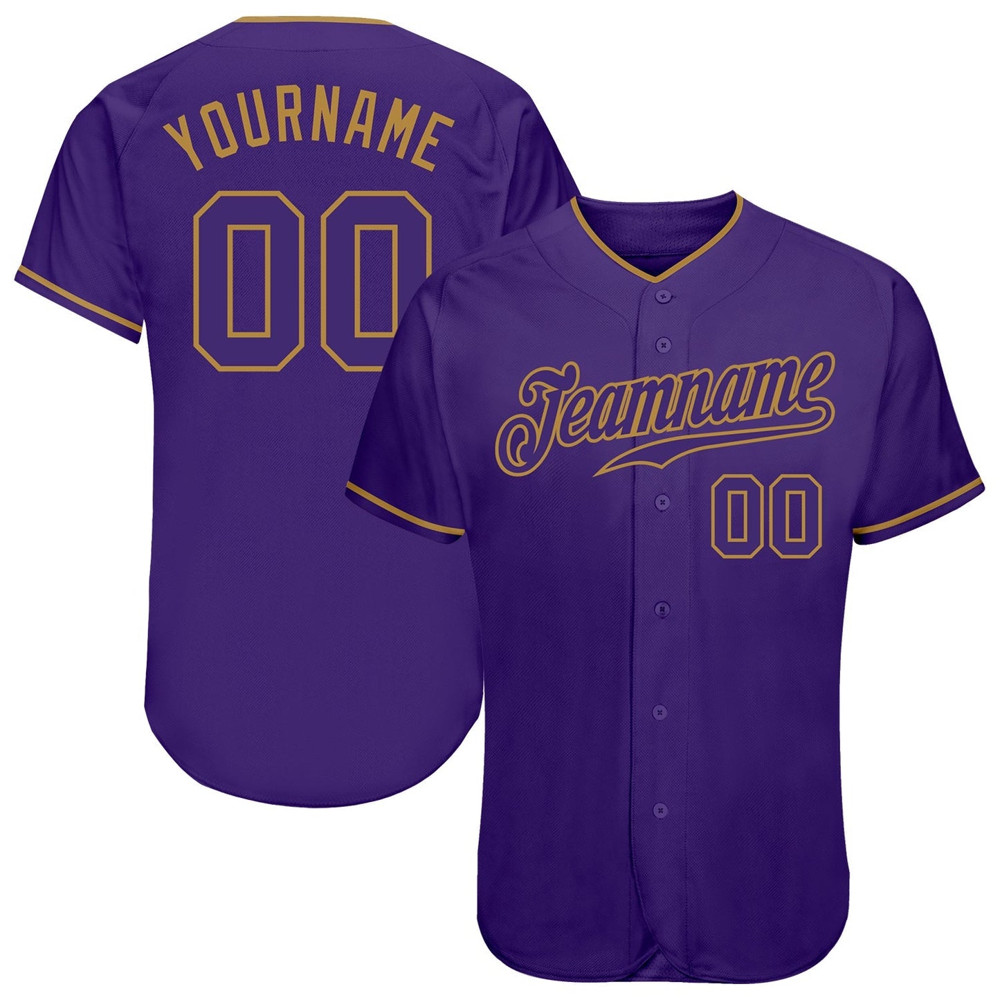 Custom Purple Purple-Old Gold Authentic Baseball Jersey baseball jersey product view 1