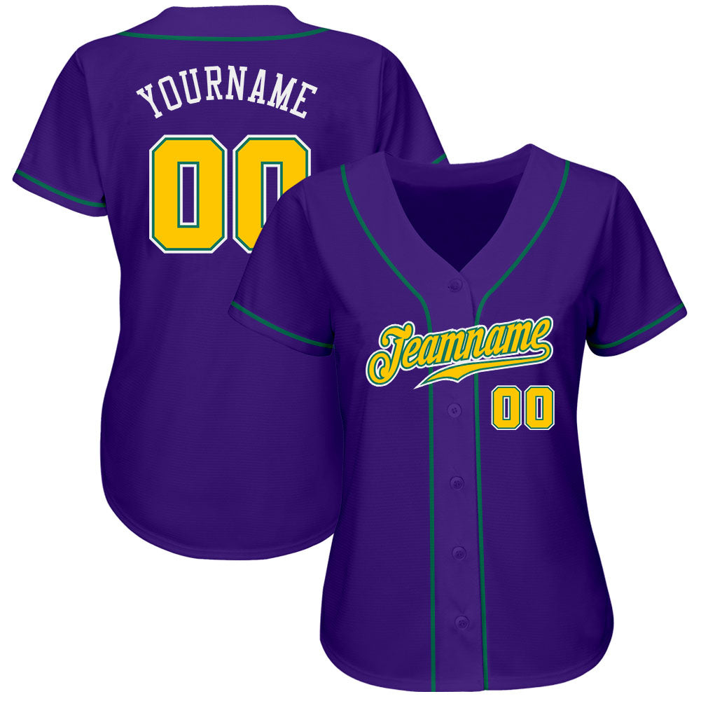 Custom Purple Gold-Kelly Green Authentic Baseball Jersey baseball jersey product view 3