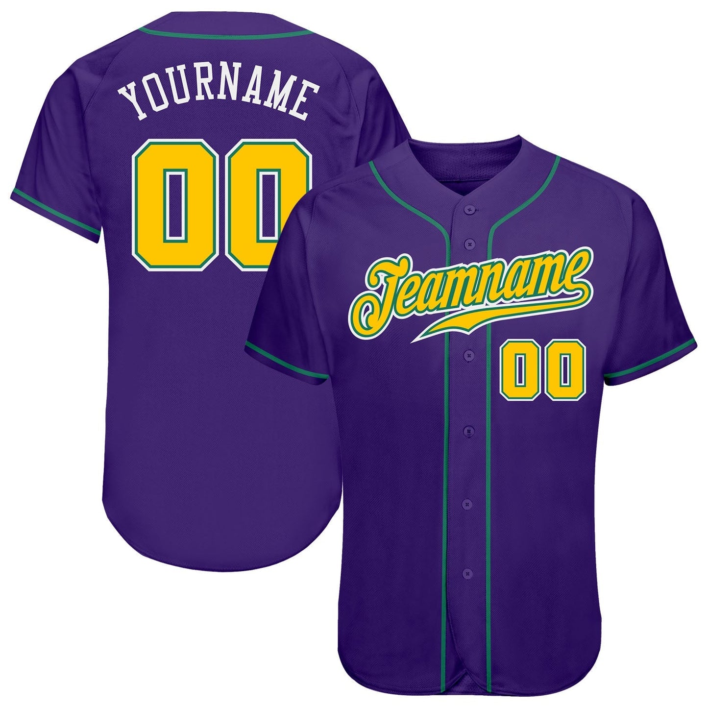 Custom Purple Gold-Kelly Green Authentic Baseball Jersey baseball jersey product view 1