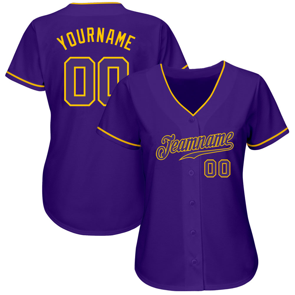 Custom Purple Purple-Gold Authentic Baseball Jersey baseball jersey product view 2