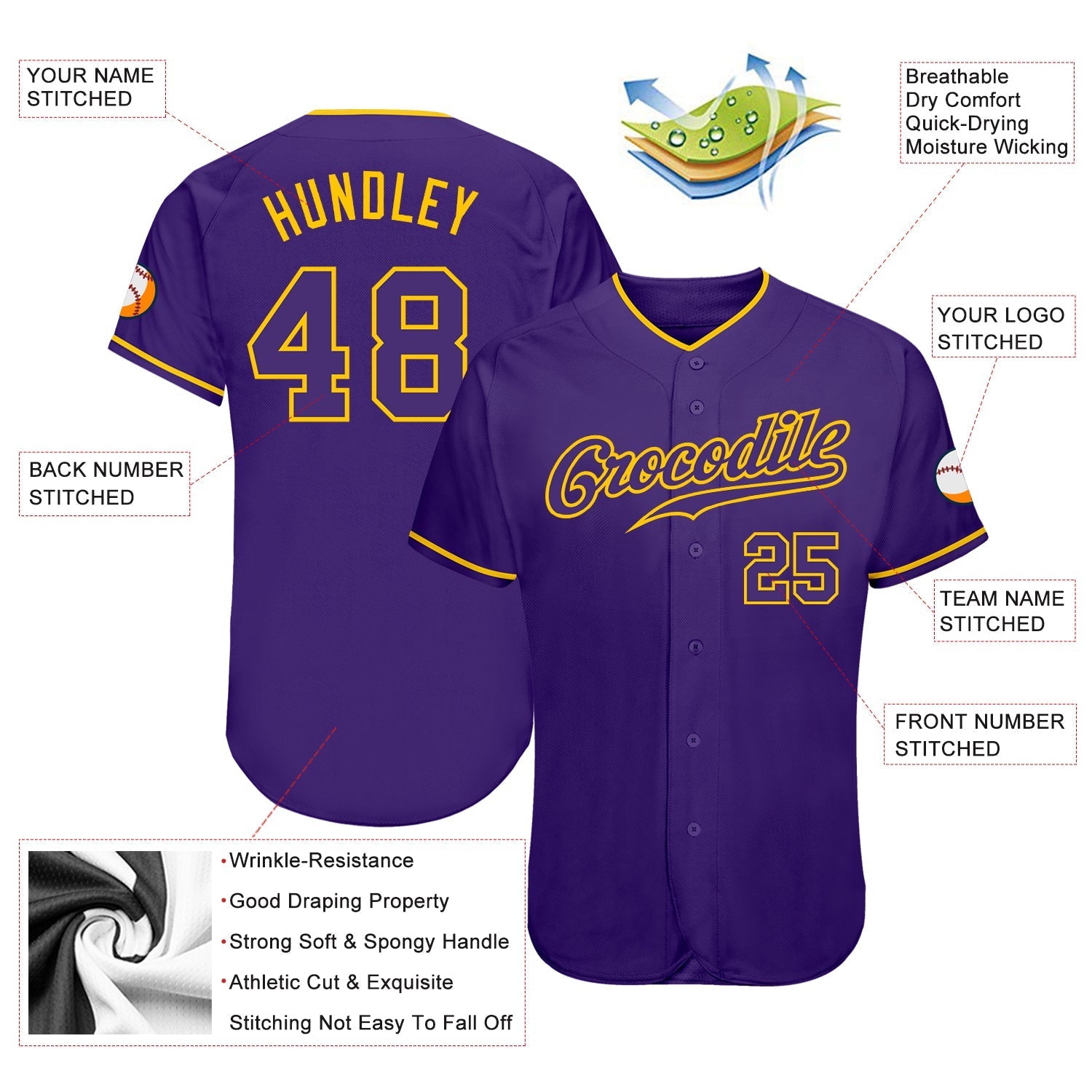 Custom Purple Purple-Gold Authentic Baseball Jersey baseball jersey product view 3