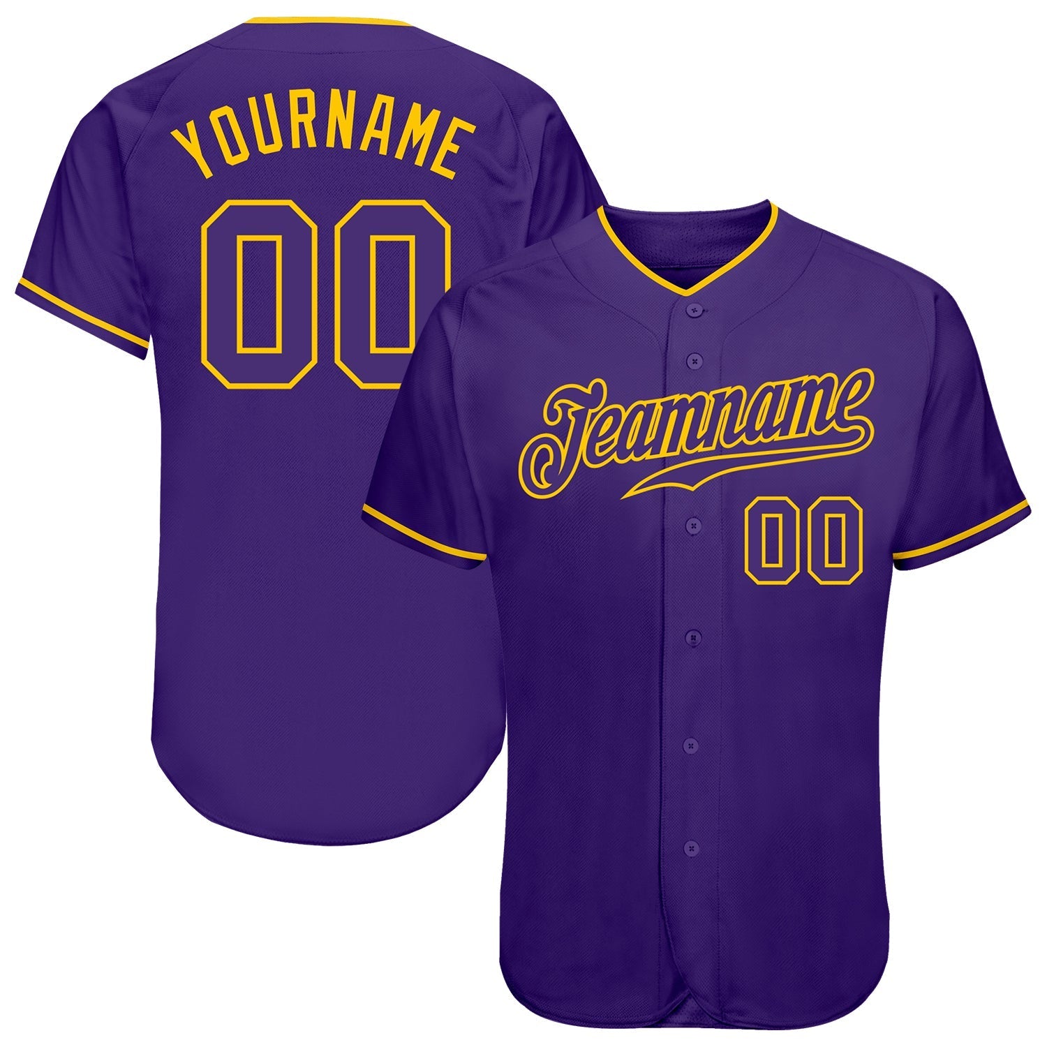 Custom Purple Purple-Gold Authentic Baseball Jersey baseball jersey product view 1