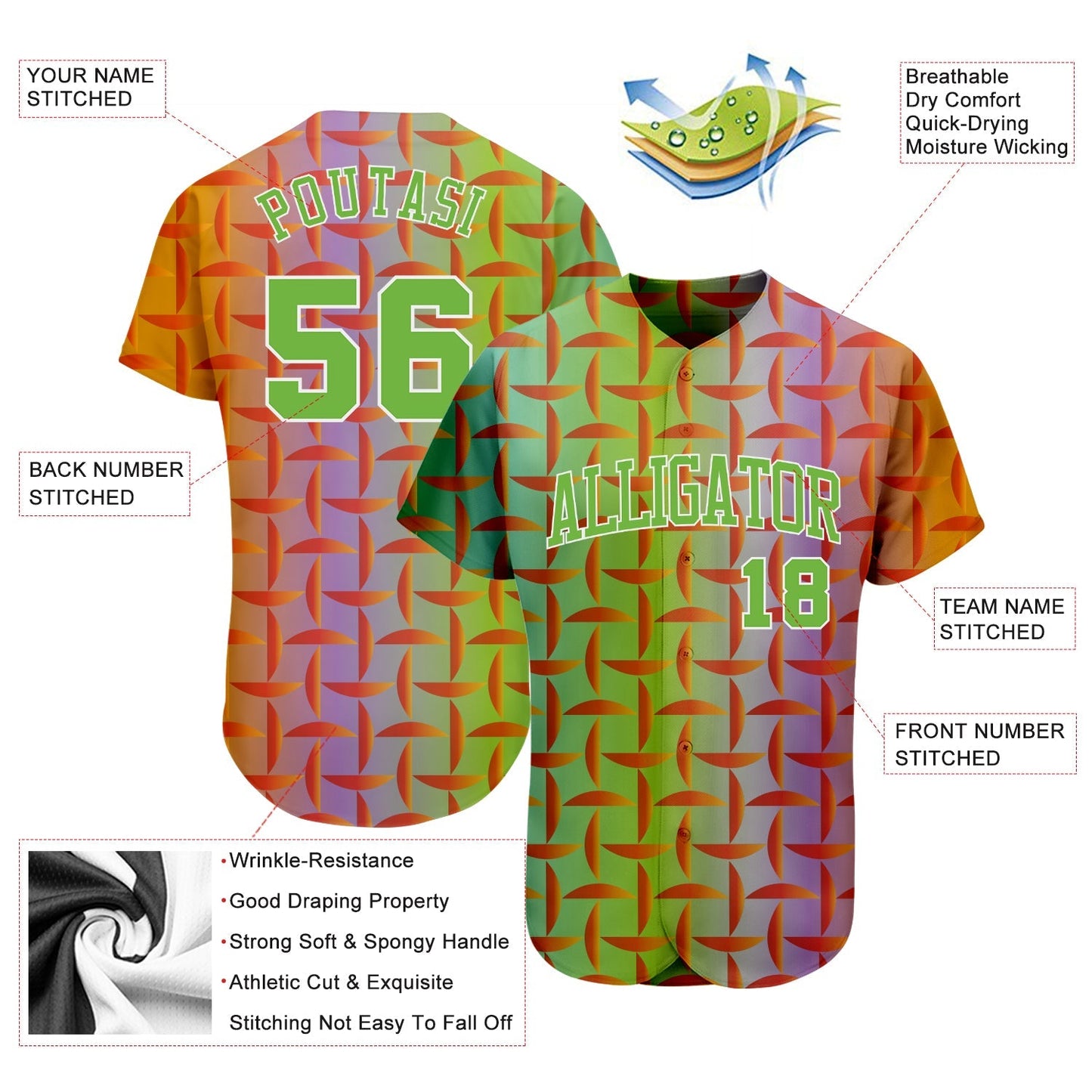 Custom Purple Neon Green-White 3D Pattern Design Authentic Baseball Jersey baseball jersey product view 3