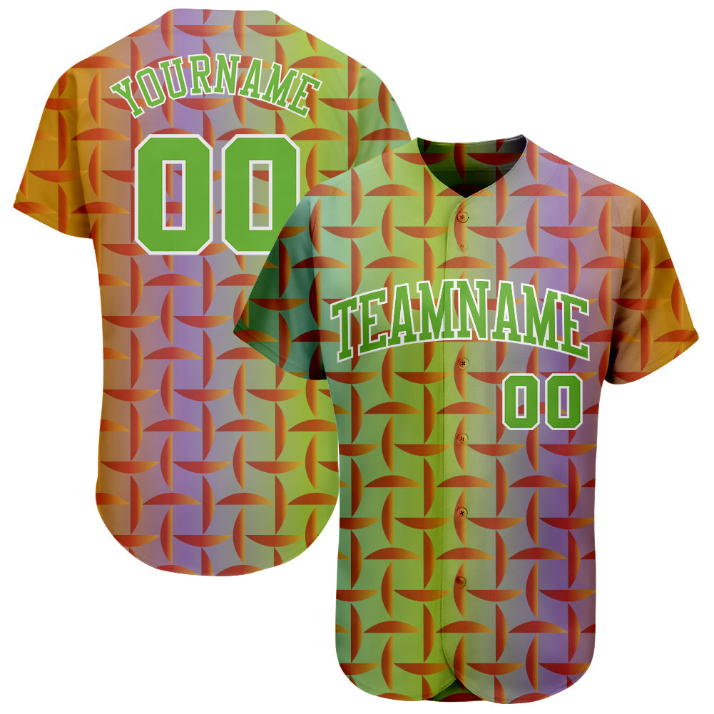 Custom Purple Neon Green-White 3D Pattern Design Authentic Baseball Jersey baseball jersey product view 1