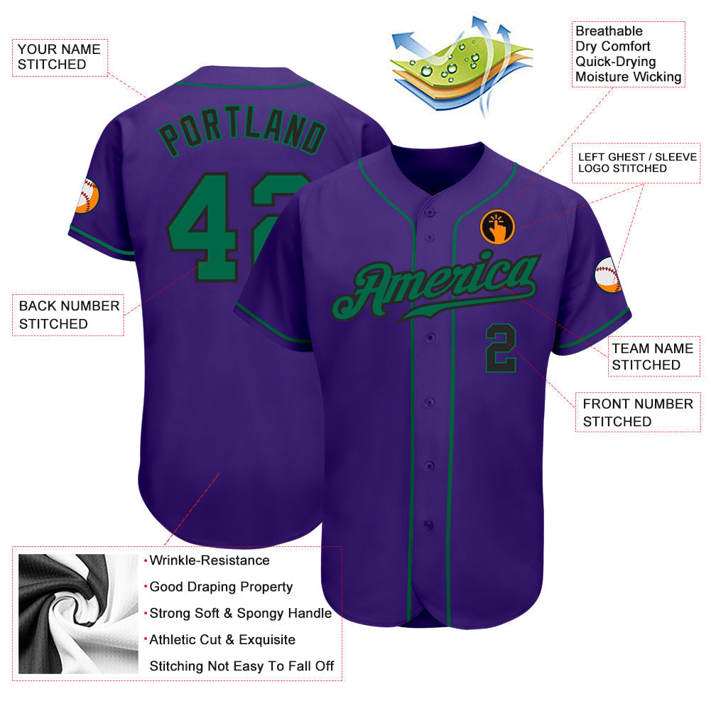 Custom Purple Kelly Green-Black Authentic Baseball Jersey baseball jersey product view 3