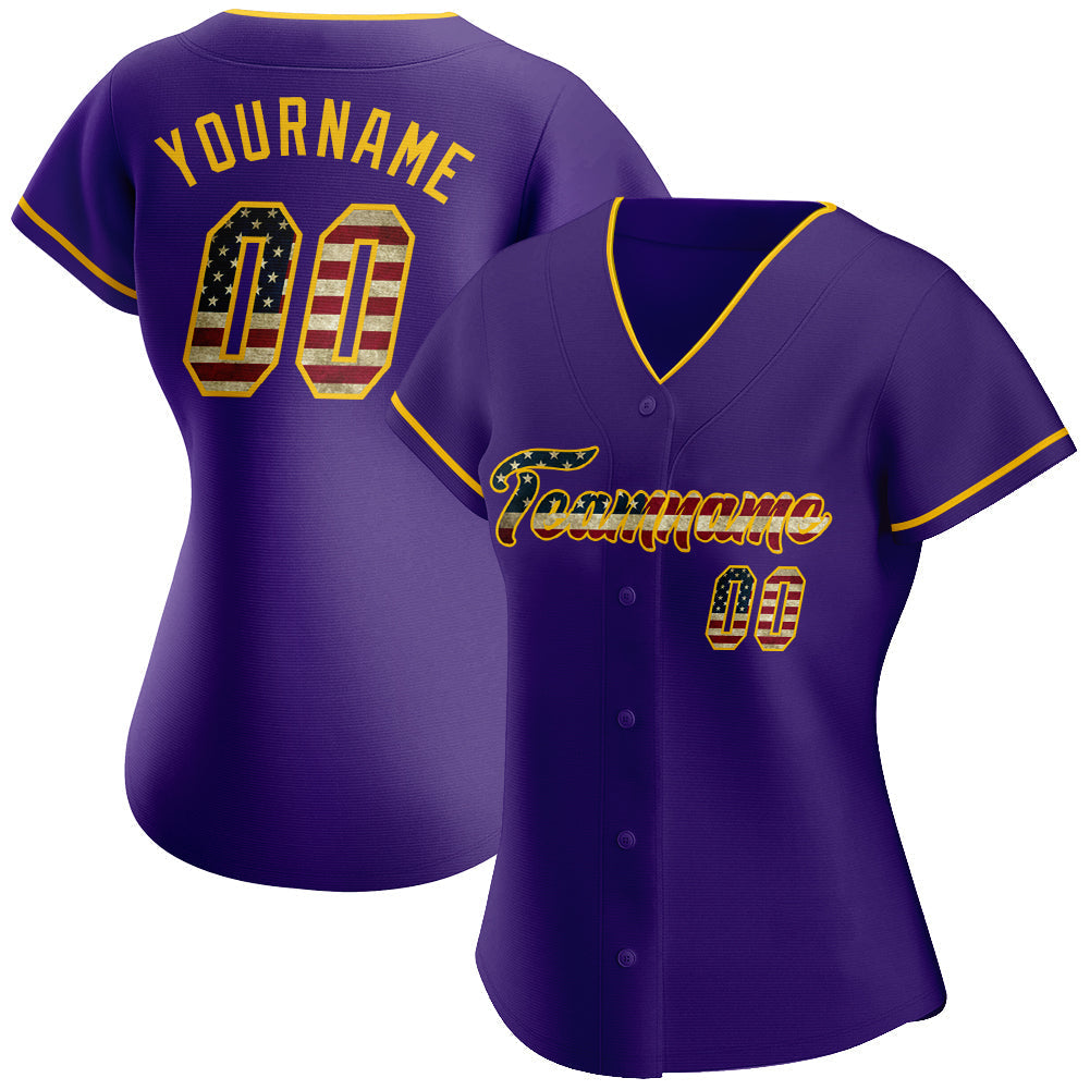 Custom Purple Vintage USA Flag-Gold Authentic Baseball Jersey baseball jersey product view 2