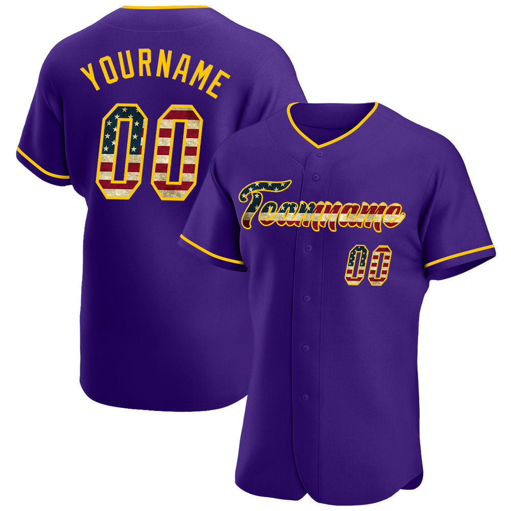 Custom Purple Vintage USA Flag-Gold Authentic Baseball Jersey baseball jersey product view 1