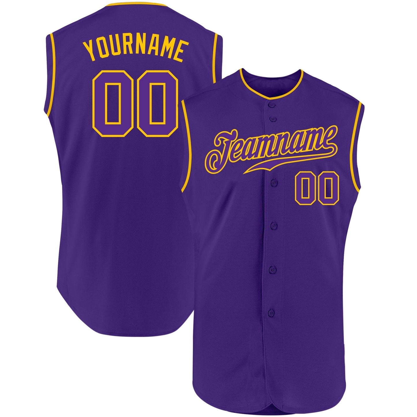 Custom Purple Purple-Gold Authentic Sleeveless Baseball Jersey baseball jersey product view 1