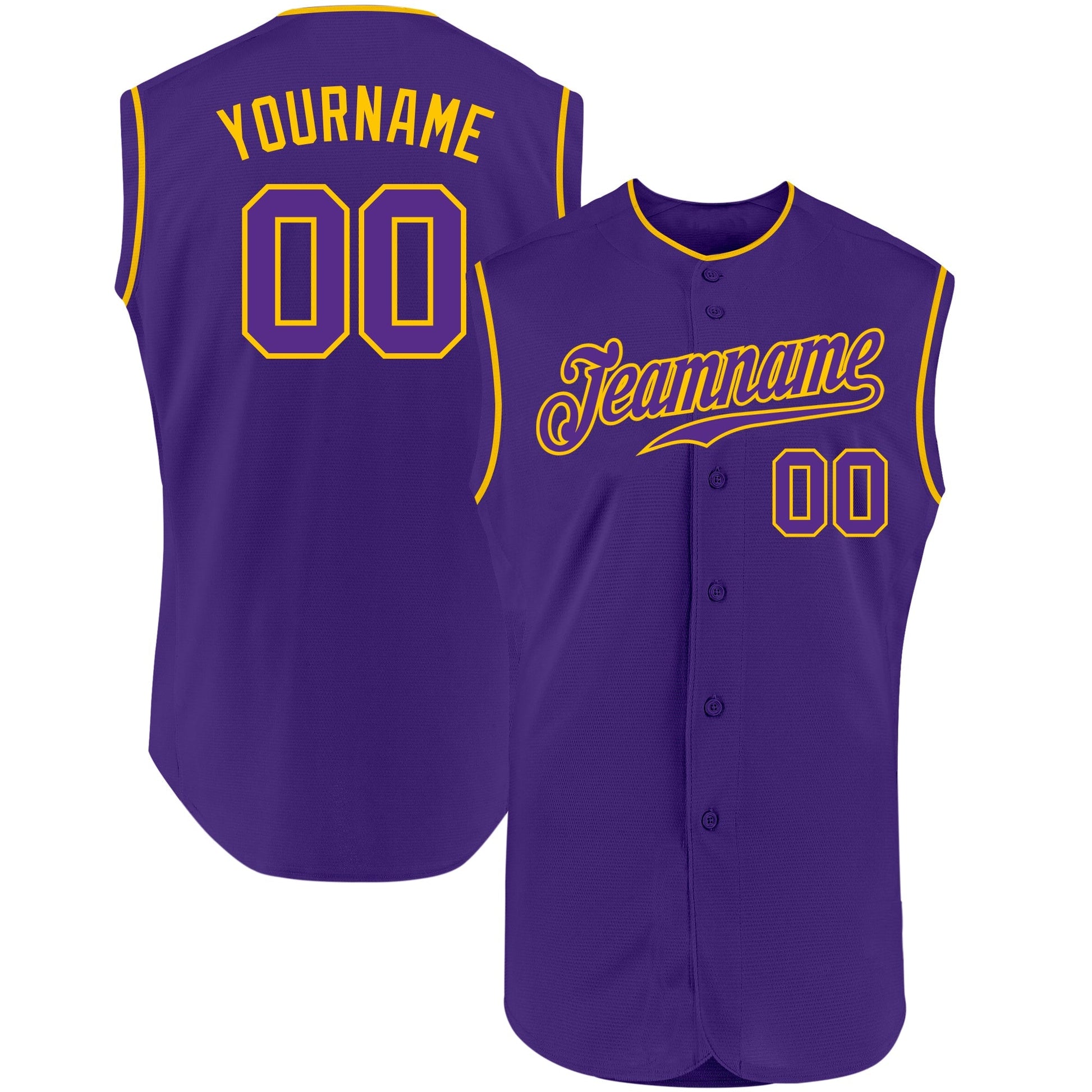 Custom Purple Purple-Gold Authentic Sleeveless Baseball Jersey baseball jersey product view 1