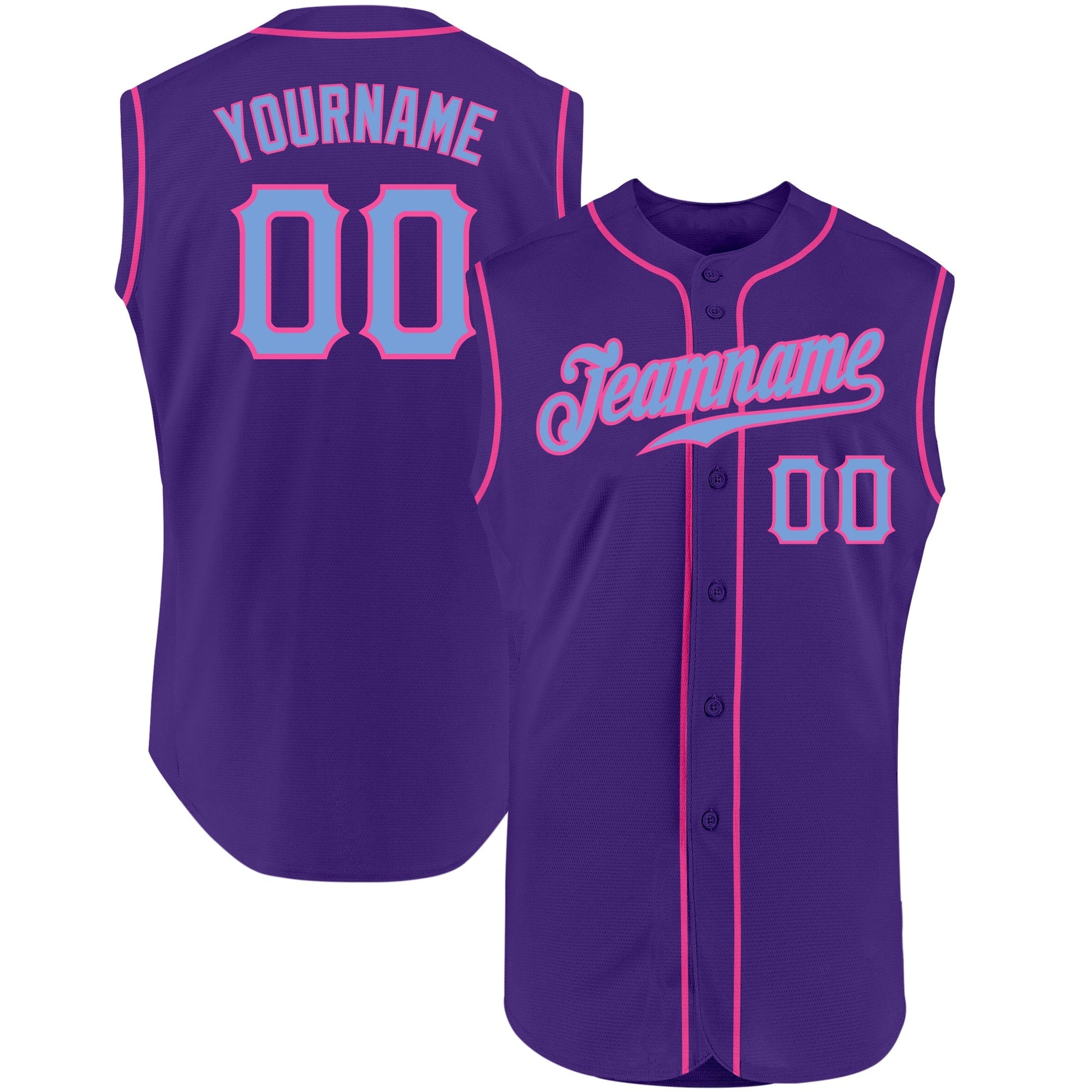 Custom Purple Light Blue-Pink Authentic Sleeveless Baseball Jersey baseball jersey product view 1