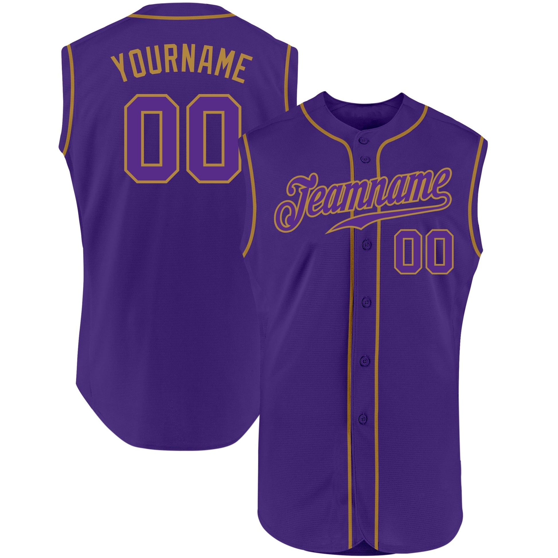 Custom Purple Purple-Old Gold Authentic Sleeveless Baseball Jersey baseball jersey product view 1