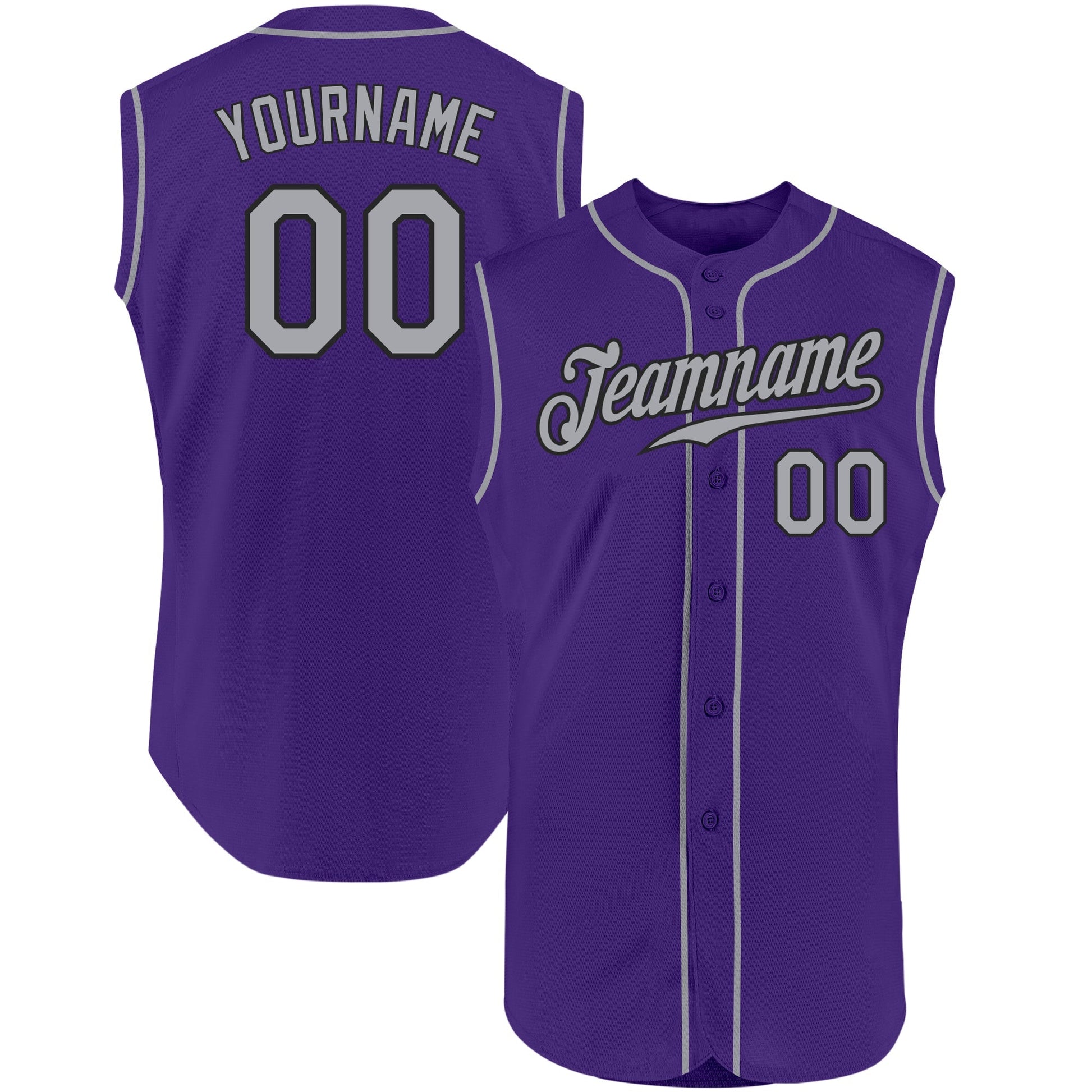 Custom Purple Gray-Black Authentic Sleeveless Baseball Jersey baseball jersey product view 1